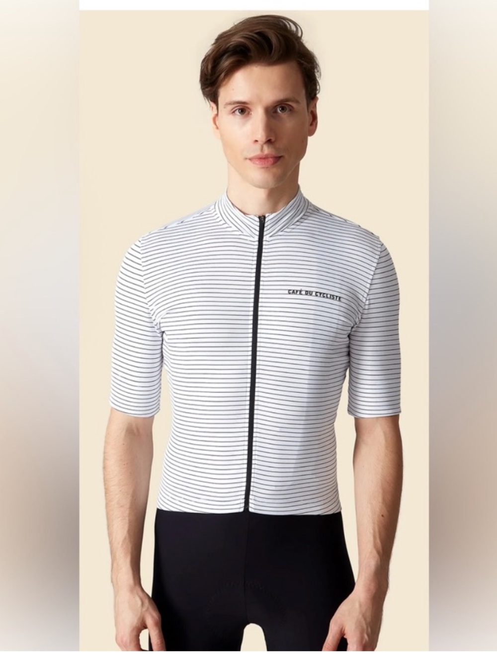 Cafe du Cycliste Francine Performance Cycling Jersey Mens L Striped Full Zip Off